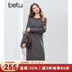 百圖（betu）女裝2025年冬季新款連衣裙拼接蕾絲雪紡氣質(zhì)簡(jiǎn)約顯瘦裙子2510T91 深灰 M