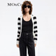 MO&Co.針織開(kāi)衫含馬海毛綿羊毛春秋精致鉆扣短款外套摩安珂新年紅 黑白條色 S