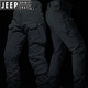 JEEP SPIRIT美式戰術(shù)三防登山戶(hù)外機能沖鋒上衣男款套裝外套夾克連帽防風(fēng)防寒 黑色-加絨IX7戰術(shù)褲 L(135-150斤)