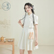 紫涵（ZIHAN）紫涵甜美仙女連衣裙夏季小個(gè)子斜襟花邊收腰百褶A字短裙 米白 M