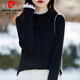 皮爾卡丹（pierre cardin）歐貨秋冬新款木耳蕾絲領(lǐng)針織衫女半高領(lǐng)抽條顯瘦套頭毛衣衫打底衫 黑色 XL