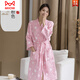 貓人（MiiOW）春夏純棉雙層紗布浴袍女士全棉睡袍日式酒店浴衣吸水速干連體睡衣 楓葉-粉色 兩層春夏款 XL(120-165斤穿)