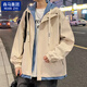 棉致外套男春秋季款假兩件潮流休閑夾克工裝衣服百搭上衣男裝 卡其色 XL （120-140斤）