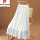 皮爾卡丹（pierre cardin）歐貨真絲半身裙女夏季新款牛奶珠光裙子氣質(zhì)松緊腰桑蠶絲百褶裙 白色 L (110-125斤)