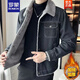 羅蒙（ROMON）冬季加絨牛仔外套男新款潮流百搭帥氣加厚保暖中年休閑工裝夾克 8806黑色加絨 新品冬款 加厚 XL 【建議130-145斤】