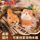 木雕小柴犬橘貓桌面擺件客廳臥室手工藝品裝飾品造景七夕520禮物 2只木雕擺件 【柴犬+傲嬌貓】