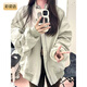 若卡姿美式hiphop飛行員夾棒球服女春秋ins設計感小眾vintage外套 K-灰色外套 XL _115-130斤