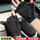 HTBT皮半指手套男女冬加絨防寒防水運(yùn)動(dòng)登山騎行開車防滑漏指半截手套 黑色 M（女士碼）