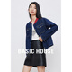 Basic House/百家好撞色牛仔外套單寧色設計感小個(gè)子短款牛仔衣女 藍色 L