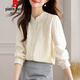 皮爾卡丹（pierre cardin）中式國風(fēng)繡花長(cháng)袖襯衫女感氣質(zhì)洋氣小襯衣2025春季新款上衣立領(lǐng) 米色長(cháng)袖 S