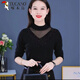 啄木鳥燙鉆加絨打底衫女長袖T恤秋冬網(wǎng)紗內(nèi)搭外穿百搭洋氣蕾絲上衣 黑色13號黑鉆 薄款 2XL 建議120-129斤