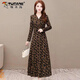 啄木鳥(niǎo)v領(lǐng)印花連衣裙長(cháng)袖大碼春秋連衣裙氣質(zhì)中年媽媽過(guò)膝打底裙子長(cháng)袖 杏色印花 M80-100斤