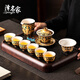 澤名家唐卡功夫茶具套裝家用客廳復(fù)古中式可懸停蓋碗茶杯茶壺泡茶器 羊脂玉 懸停蓋碗套+茶盤 10件