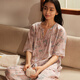 朵朵·可可【涼感貢緞】春夏季新款寬松純棉印花短袖長(zhǎng)褲女家居服睡衣套裝 淺粉 XL (170)
