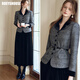 ROEYSHOUSE羅衣高級灰色拼接西裝外套女冬裝新款職業(yè)修身毛呢西服09735 灰色 L