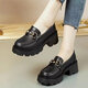 大東秘語(yǔ)皮鞋女款2025年最新款百搭真軟皮厚底樂(lè )福鞋英倫風(fēng)一腳蹬女生單鞋 黑色 38