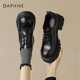 達芙妮單鞋女厚底高跟樂(lè )福鞋系帶百搭小皮鞋女鞋子4024101276 黑色 37