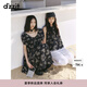 DZZIT地素短袖連衣裙2025夏季新款復(fù)古重工刺繡泡泡袖裙子女3J2O4236A 黑色（連衣裙) S
