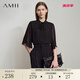 AMII2025夏新款優(yōu)雅通勤小立領(lǐng)喇叭袖綁帶雙層雪紡衫女寬松12522087 黑色 L (165)