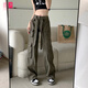 舒翎春秋女款褲子復(fù)古美式高街牛仔工裝褲春季新款寬松高腰直筒闊腿褲 圖片色 L 推薦108-118斤