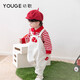 幼歌（YOUGE）【軟牛仔】嬰幼兒2024春季卡通復古牛仔背帶褲可愛(ài)褲子 米白（66-90襠開(kāi)扣） 90 cm