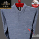 老爺車(chē)高檔100%純棉長(cháng)袖T恤男春秋新款翻領(lǐng)POLO衫中老年爸爸寬松打底衫 9902 藍色 165/M(建議100-120斤)