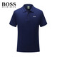 BOSS男裝短袖T恤純棉翻領(lǐng)休閑POLO衫商務(wù)純色男式珠地棉上衣夏季 藏青色 2XL