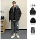 gxmy假兩件羽棉絨服男士棉衣休閑套裝冬季新款一套寬松面包衣服男裝潮 黑色棉服+毛衣黑+工裝褲灰(3件套 XL