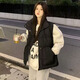怡曼芙馬甲女短款外搭冬季新款韓版輕薄坎肩時(shí)尚棉背心學(xué)院風(fēng)保暖外套女 黑色 XL-建議100-115斤