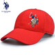 U.S.POLO ASSN.保羅帽子男士女純棉硬頂棒球帽春夏秋高頂戶(hù)外防曬太陽(yáng)帽休閑刺繡 紅色(54-60cm) 均碼大小可調節