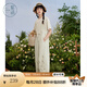 紫涵（ZIHAN）紫涵直筒闊腿背帶褲女夏季森系田園風刺繡寬松高腰連體褲 米金 M