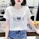 啄木鳥重工燙鉆純棉短袖百搭T恤女2025年夏季寬松顯瘦正肩減齡上衣 白色 L (建議110-125斤)