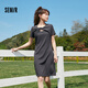 Semir森馬連衣裙女修身假兩件時(shí)尚百搭夏季優(yōu)雅掛脖扭結(jié)針織裙 深灰20901 S 155/80A