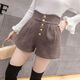 UZSC毛呢短褲女秋冬外穿新款加厚口袋高腰a字闊腿褲排扣顯瘦打底靴褲 卡其色 M  90斤到100斤