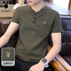 花花公子（PLAYBOY）短袖T恤男夏季男士潮流V領(lǐng)半袖棉麻衣服中國(guó)風(fēng)男裝 綠色 2XL 