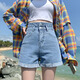 SANMKOYA軟牛仔韓版牛仔短褲女2024夏季新品學(xué)生百搭顯瘦高腰修身彈力a字 淺藍(lán)色 M建議90-105斤