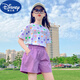 迪士尼（Disney）女童夏季短袖套裝2024新款中大童洋氣兒童裝夏裝時(shí)髦兩件套潮 紫色-套裝 140cm