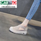 卡帝樂鱷魚（CARTELO）輕奢松糕厚底帆布鞋女2025夏季內(nèi)增高一腳蹬樂福鞋包頭涼鞋漁夫鞋 蕾絲米色 35
