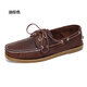 米詩(shī)德真皮帆船鞋男大頭皮鞋復古英倫純手工真牛皮光面皮磨砂皮豆豆鞋 油棕色 44