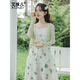 艾珠兒（Aizhuer）度假裙子法式初戀仙女仙森系連衣裙夏季碎花吊帶裙配開衫套裝裙 綠色套裝 M