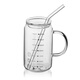 冬璃刻度杯兒童喝奶帶刻度玻璃水杯泡沖奶粉專(zhuān)用牛奶杯奶粉杯大人孕婦 手柄刻度杯+玻璃吸管 帶玻璃蓋350ml