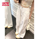 UKMR米白高腰褶皺闊腿牛仔褲女夏季薄款寬松顯瘦直筒大碼垂感百搭拖地 米白色-常規(guī) 4XL (建議160-180斤)
