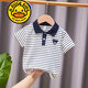 G.DUCKKIDS品牌童裝男童T恤短袖POLO衫兒童夏裝新款男孩衣服中大童夏季短T恤 條紋小熊POLO 140