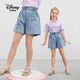 迪士尼（DISNEY）童裝兒童女童牛仔短褲花苞環(huán)保甜美休閑褲子24夏DB421PE02藍(lán)130