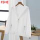 FSHE2025夏季新韓版多巴胺寬松百搭防曬服短款透氣輕薄外套防曬衣女 白色 口袋拉鏈 L 建議105-120斤