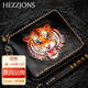 赫澤瓊斯HEZZJONS老虎頭錢包進(jìn)口意大利牛皮拉鏈錢夾青年時(shí)尚潮流雕刻錢包個(gè)性真皮短款錢包 黑色