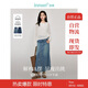 茵曼復古分割牛仔裙秋女裝高級學院風A字顯瘦半身裙子 牛仔藍 XL 