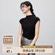 尚都比拉針織衫女夏季堆堆領(lǐng)肩部不對(duì)稱(chēng)抽褶彈力短袖上衣 經(jīng)典黑 M