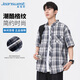 真維斯（JEANSWEST）襯衫男短袖2025夏季時尚休閑百搭格子衫男襯衣上衣黑色XL