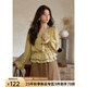 謎秀早秋黃色波點亞麻小衫 蕾絲花邊V領(lǐng)通勤上衣女 黃色  襯衫 M
